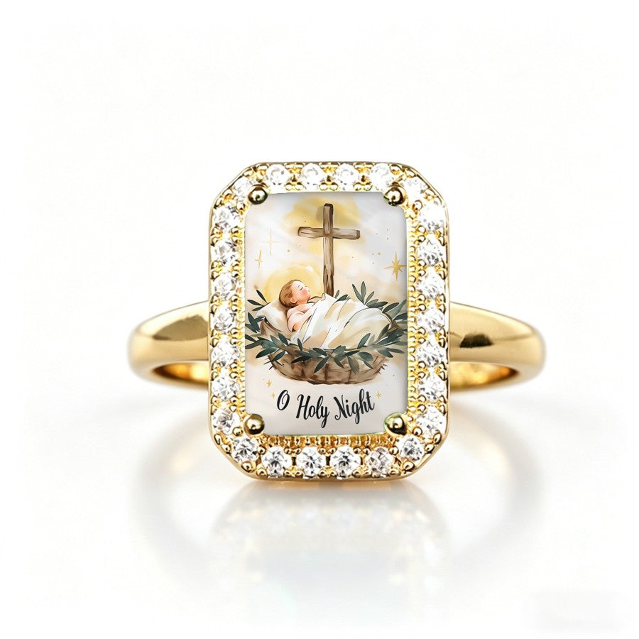 Nativity Scene Rectangular Ring