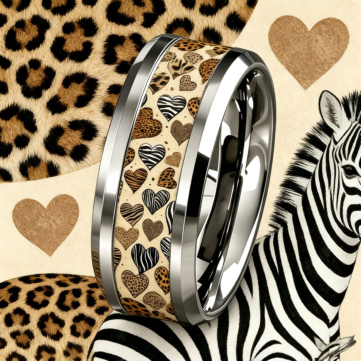 Leopard & Zebra Heart Ring