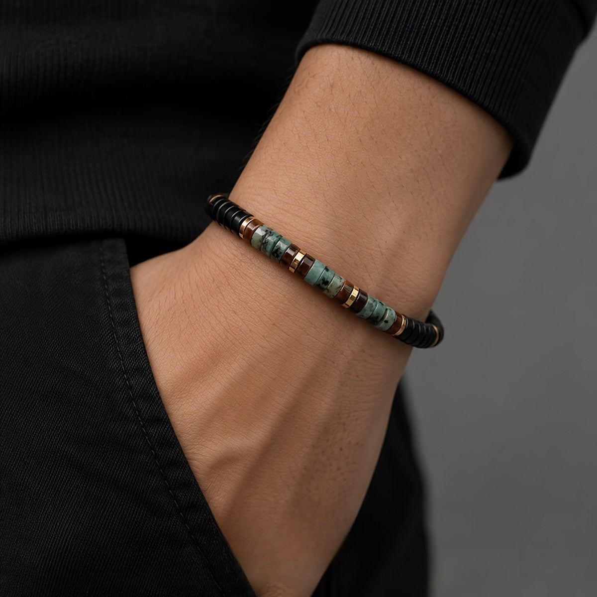 Turquoise & Black Stone Beaded Bracelet