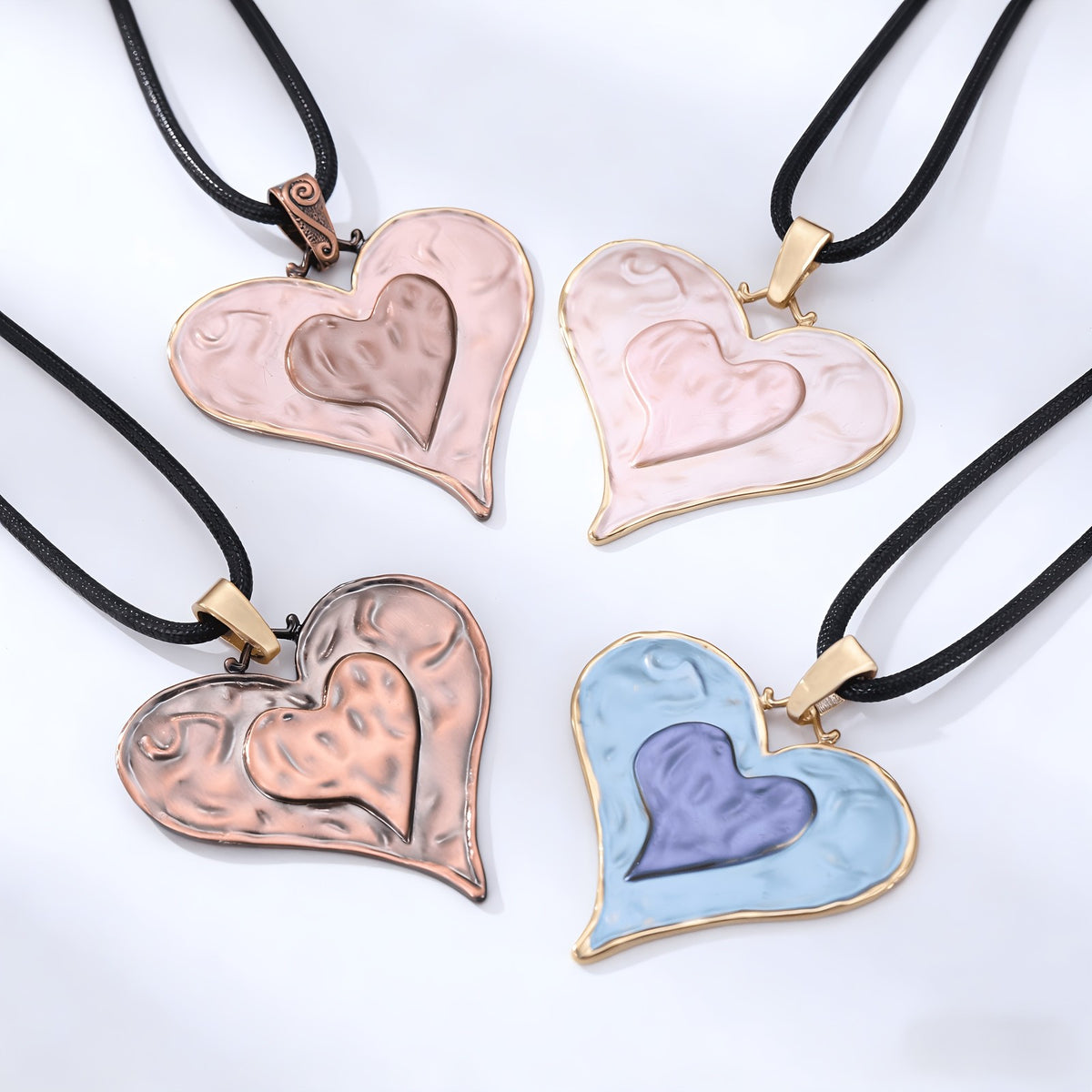 Marbled Double Heart Pendant Necklace