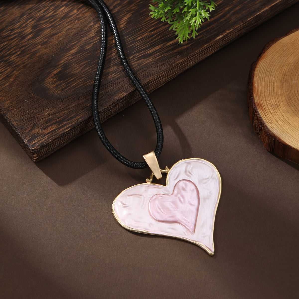 Marbled Double Heart Pendant Necklace