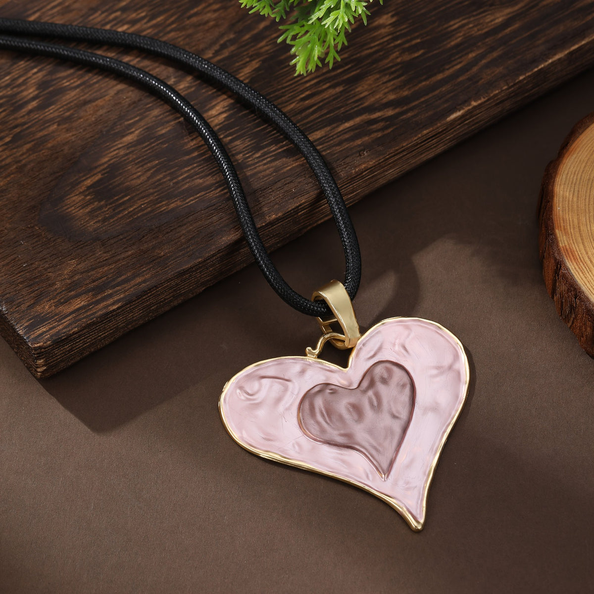 Marbled Double Heart Pendant Necklace