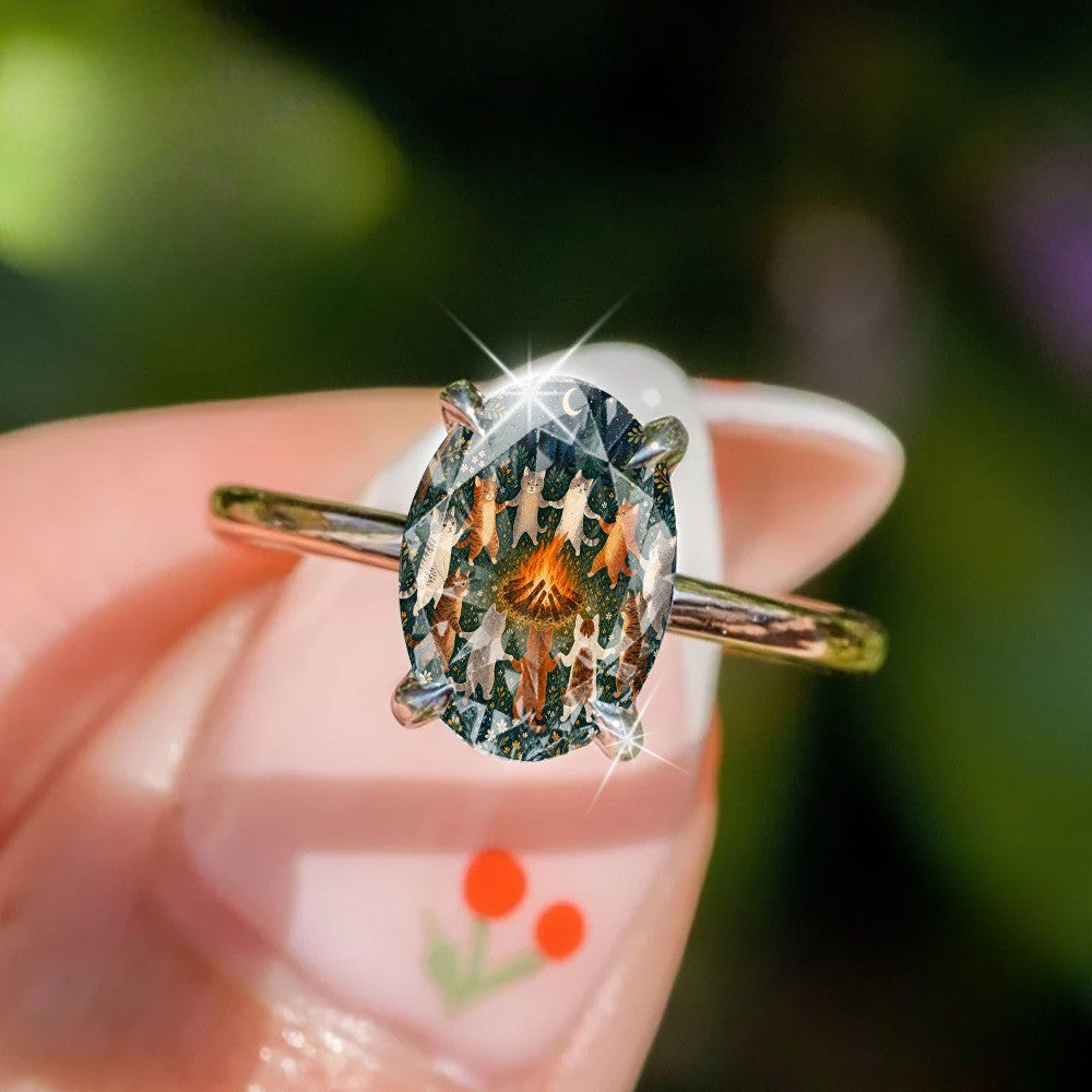 Cat Bonfire Oval Ring
