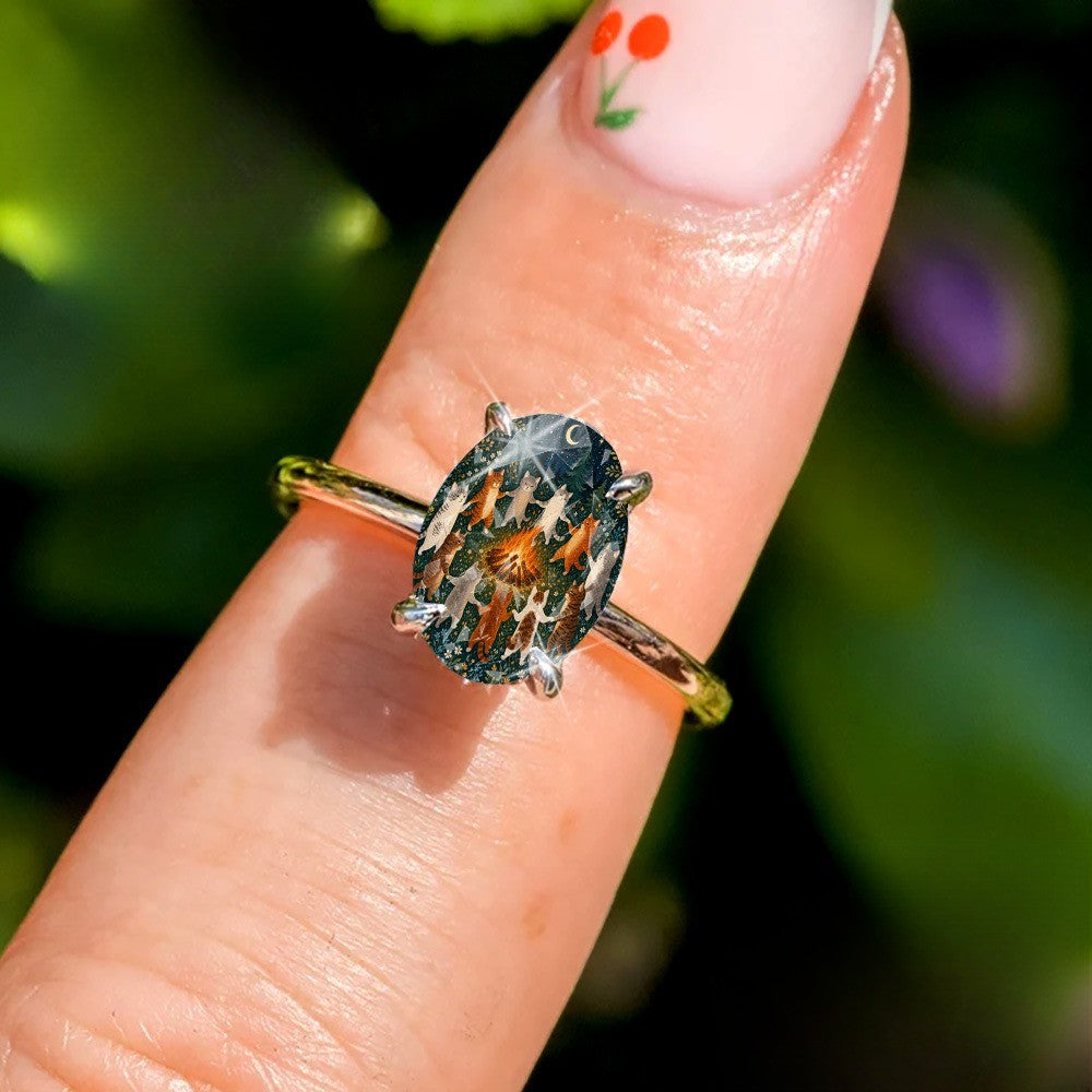 Cat Bonfire Oval Ring
