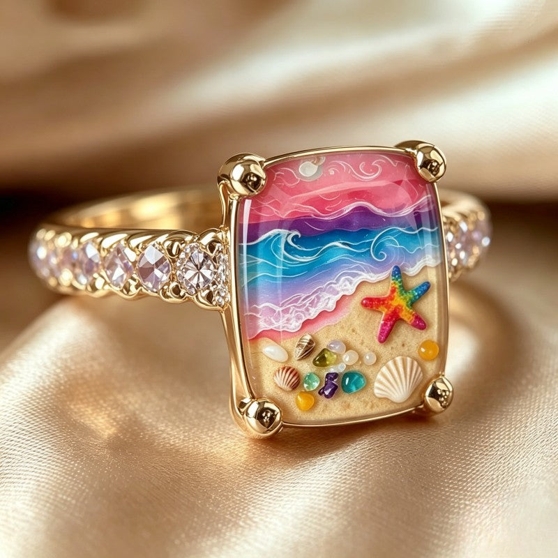 Rainbow Beach Scene Ring