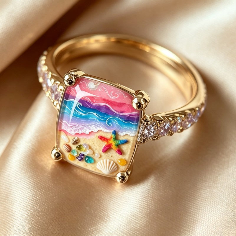 Rainbow Beach Scene Ring