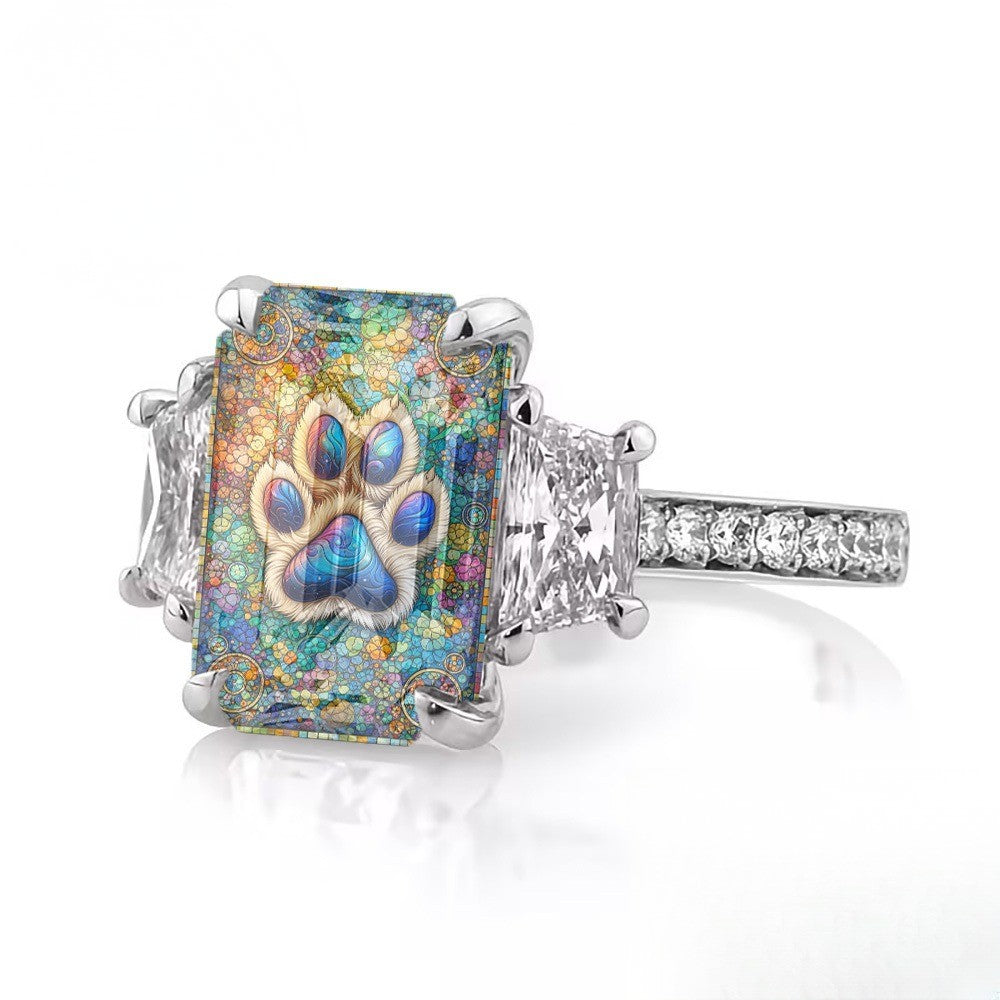 Colorful Cat Paw Square Ring