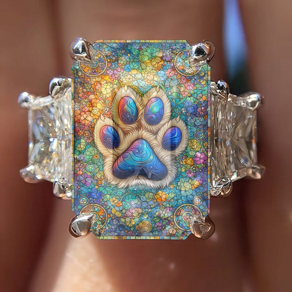 Colorful Cat Paw Square Ring
