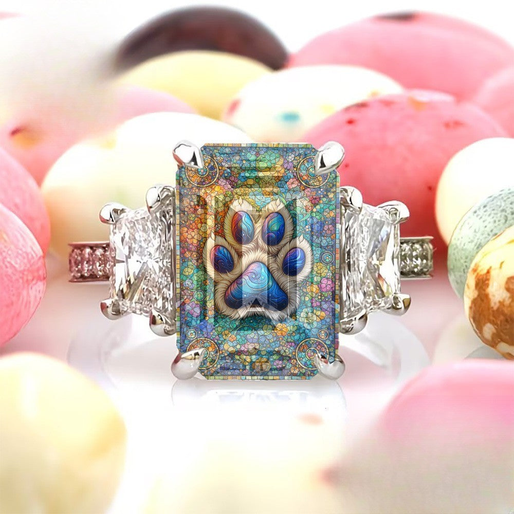 Colorful Cat Paw Square Ring