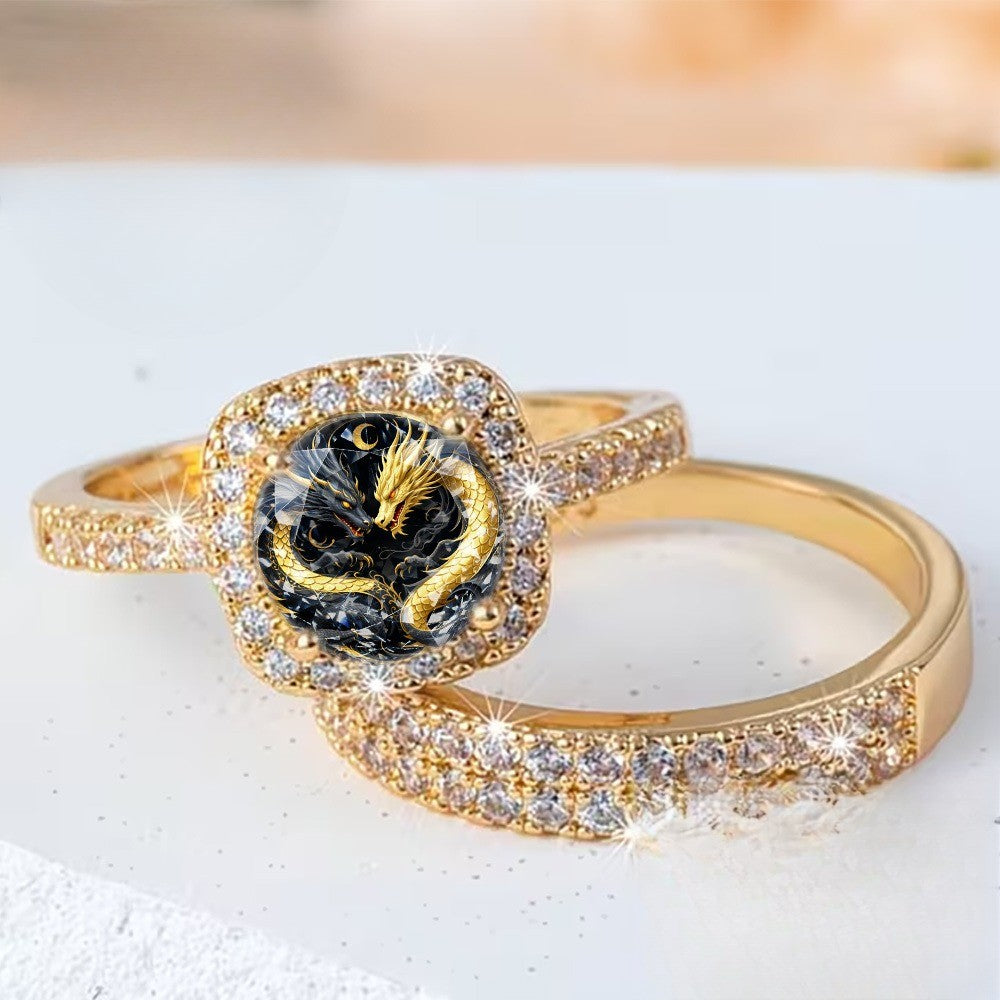 Black Dragon Square Ring Set