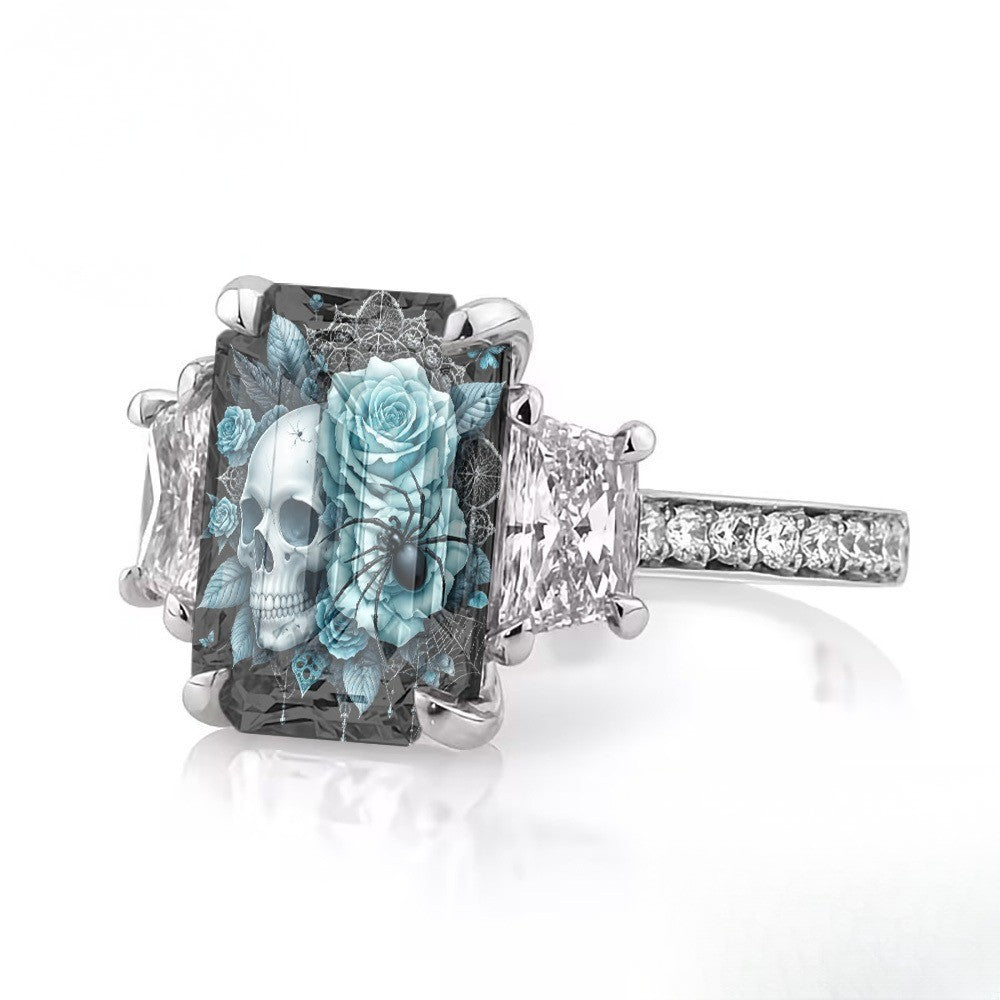 Blue Skull & Spider Square Ring