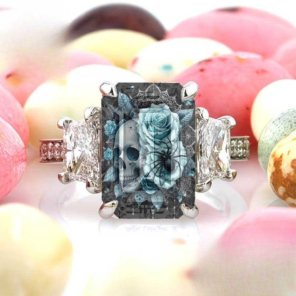 Blue Skull & Spider Square Ring