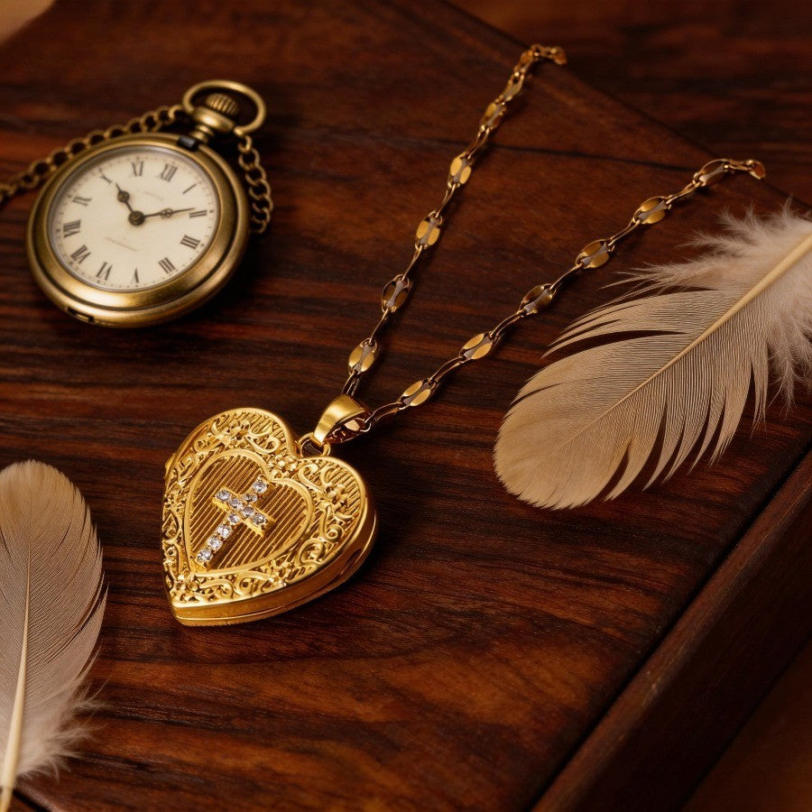 Filigree Cross Heart Locket Necklace