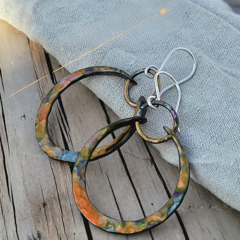 Iridescent Hammered Oval Earrings