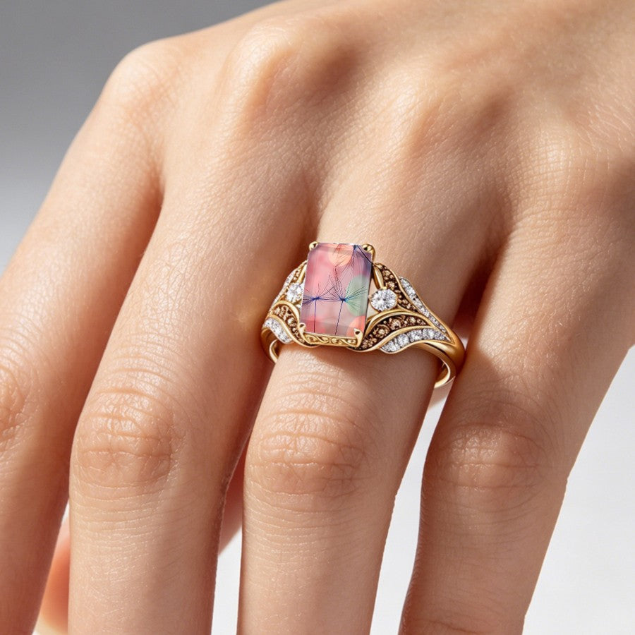 Pastel Dandelion Glass Square Ring
