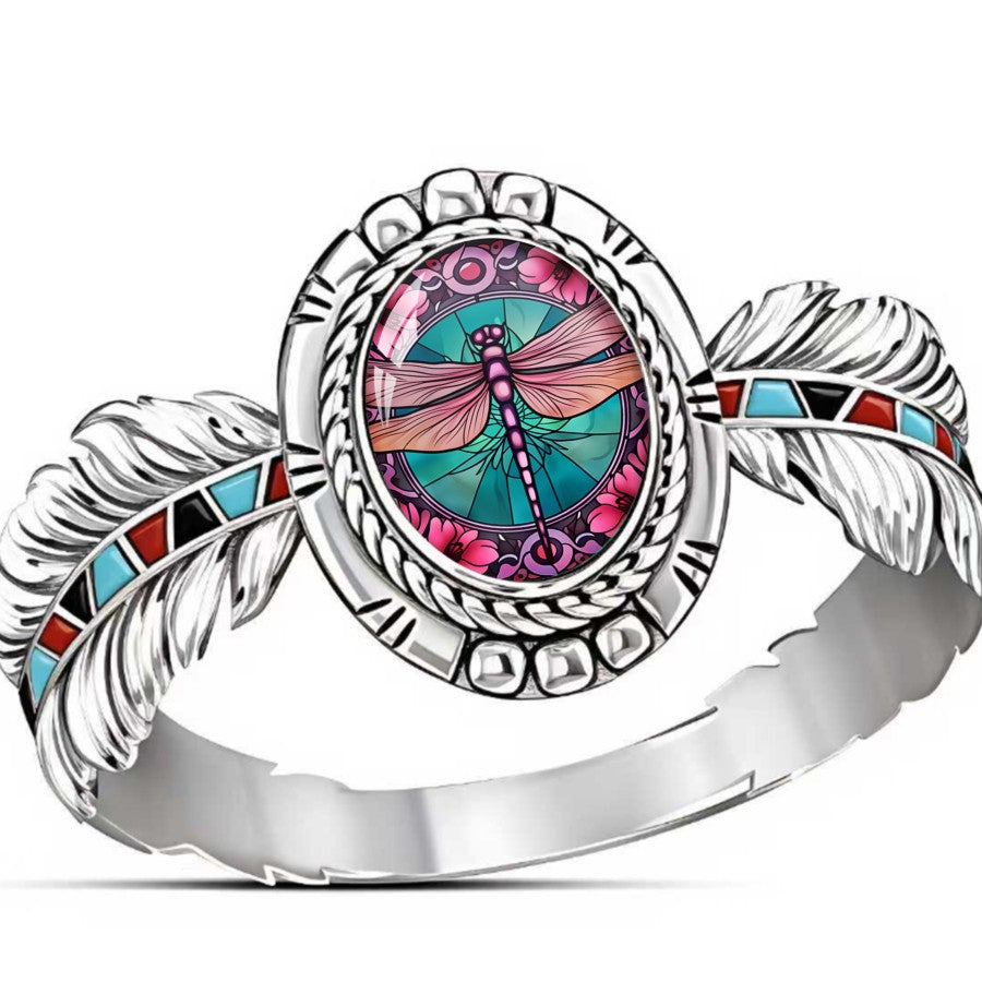 Dragonfly Feather Oval Ring