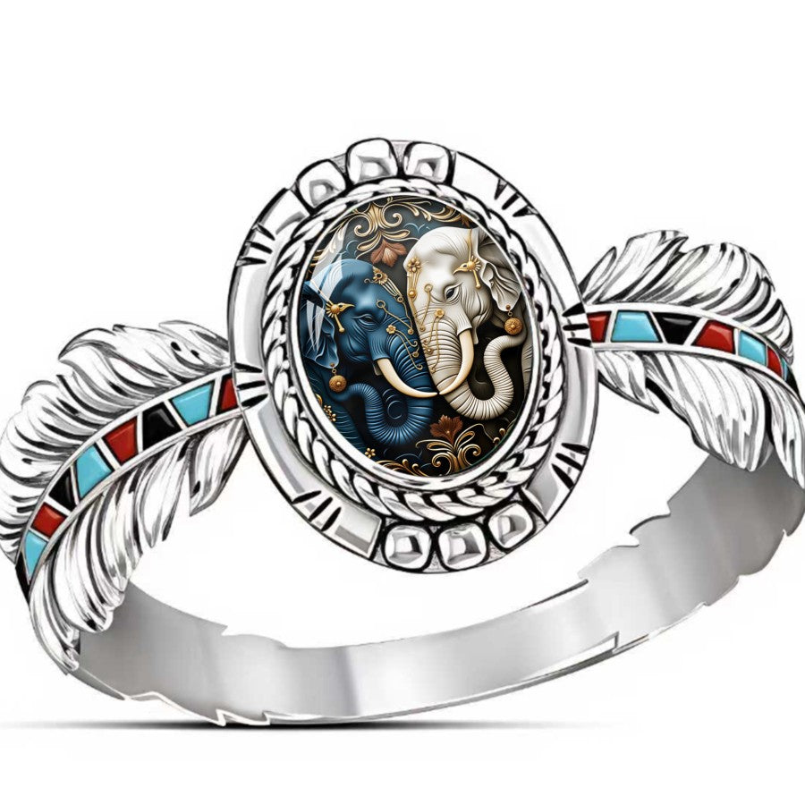 Dual Elephant Oval Ring