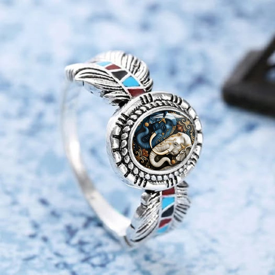 Dual Elephant Oval Ring