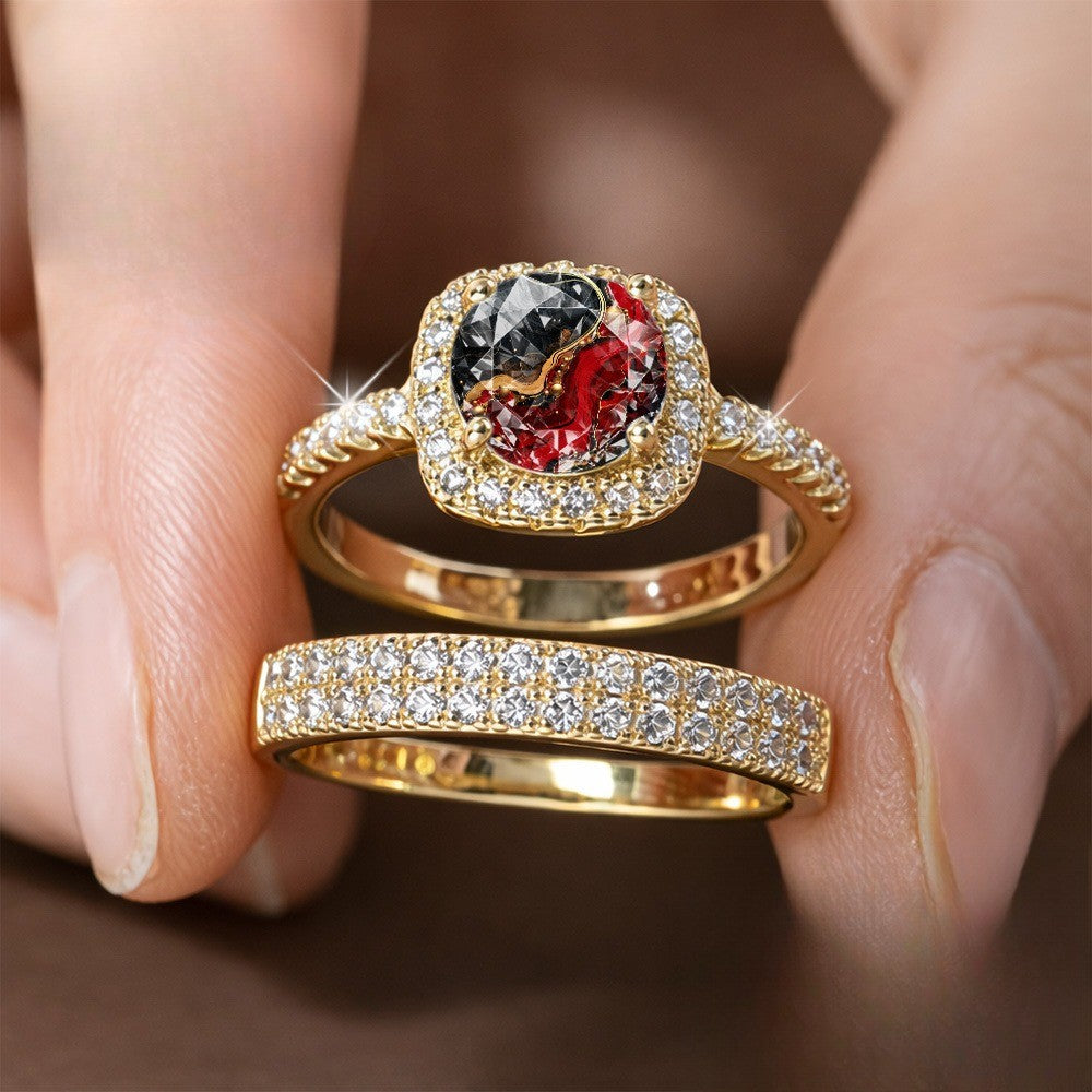 Red & Black Crystal Square Ring Set