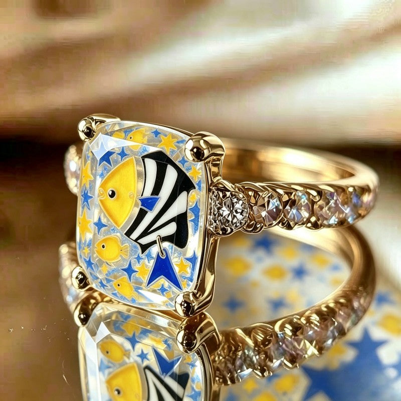 Yellow Fish Square Ring