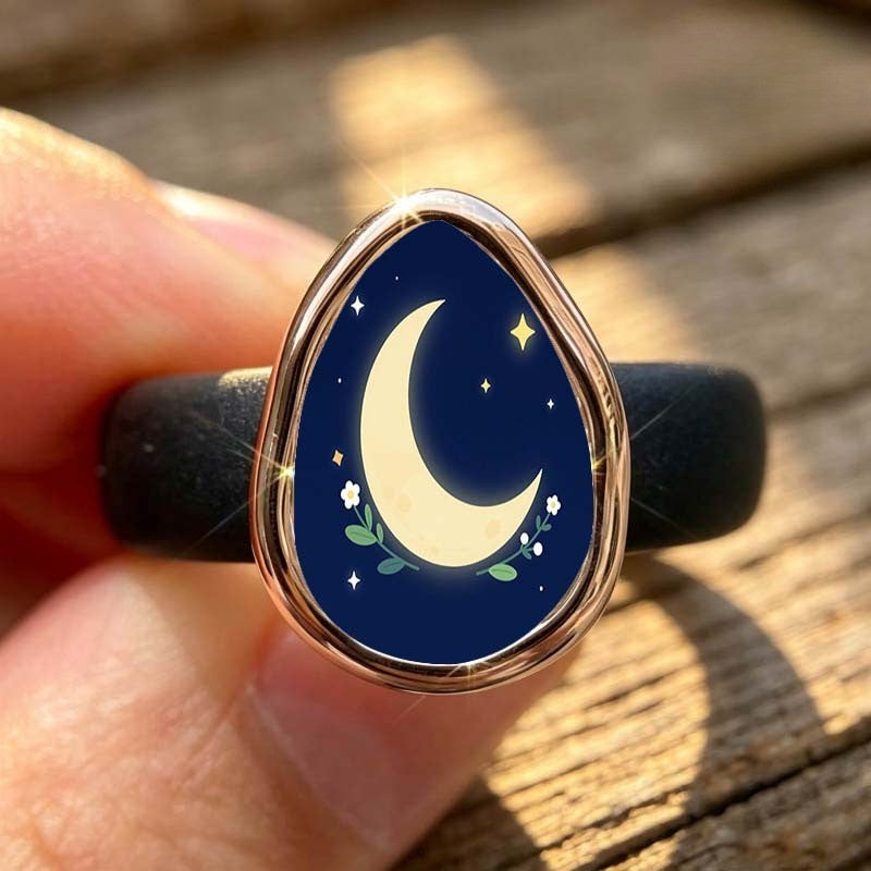 Crescent Moon Floral Ring