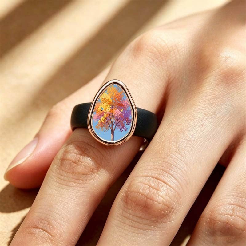 Autumn Tree Teardrop Ring