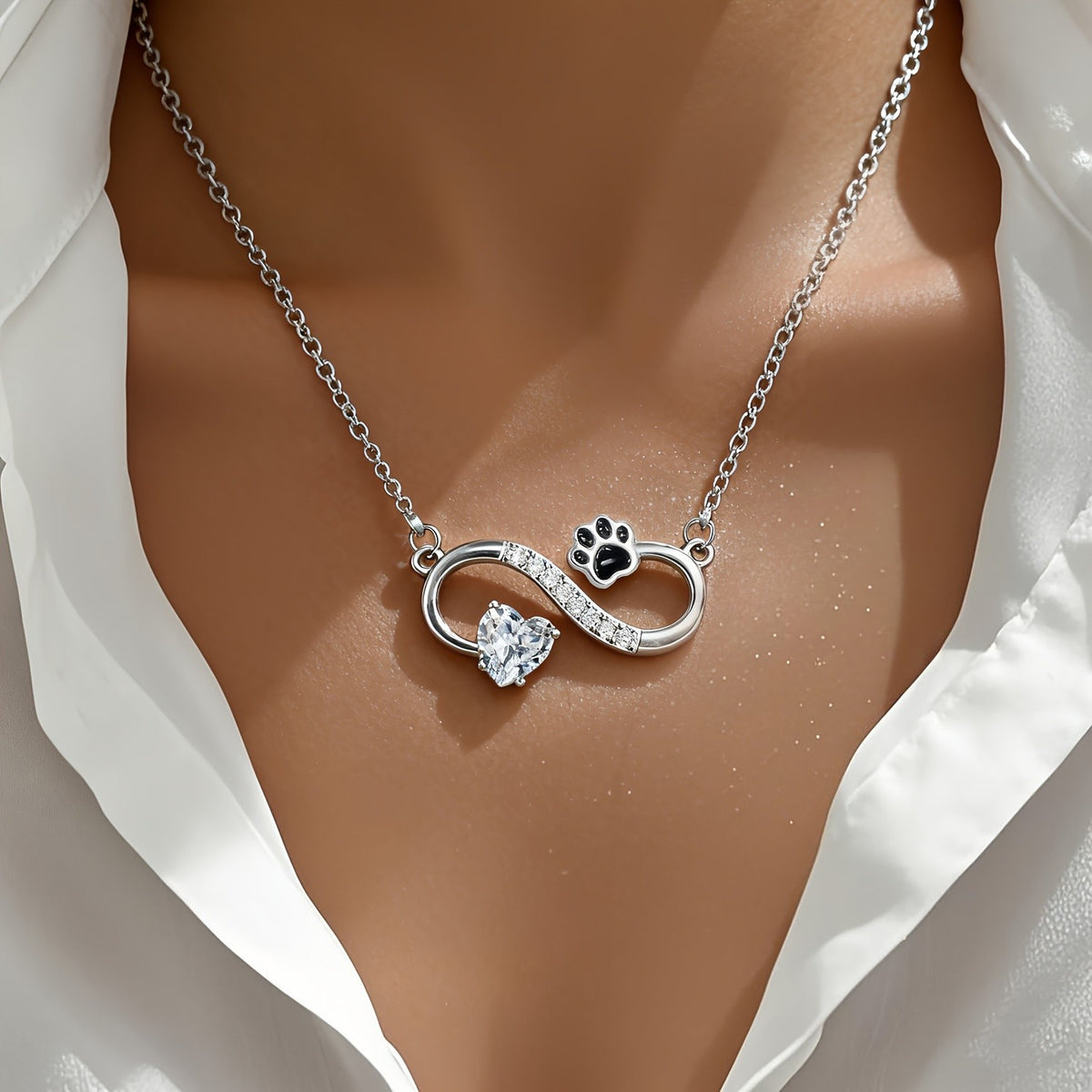Paw Print Infinity Heart Necklace