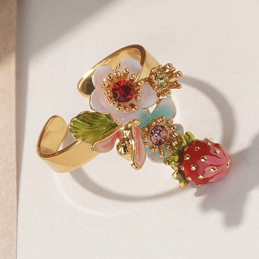 Floral & Strawberry Glass Ring