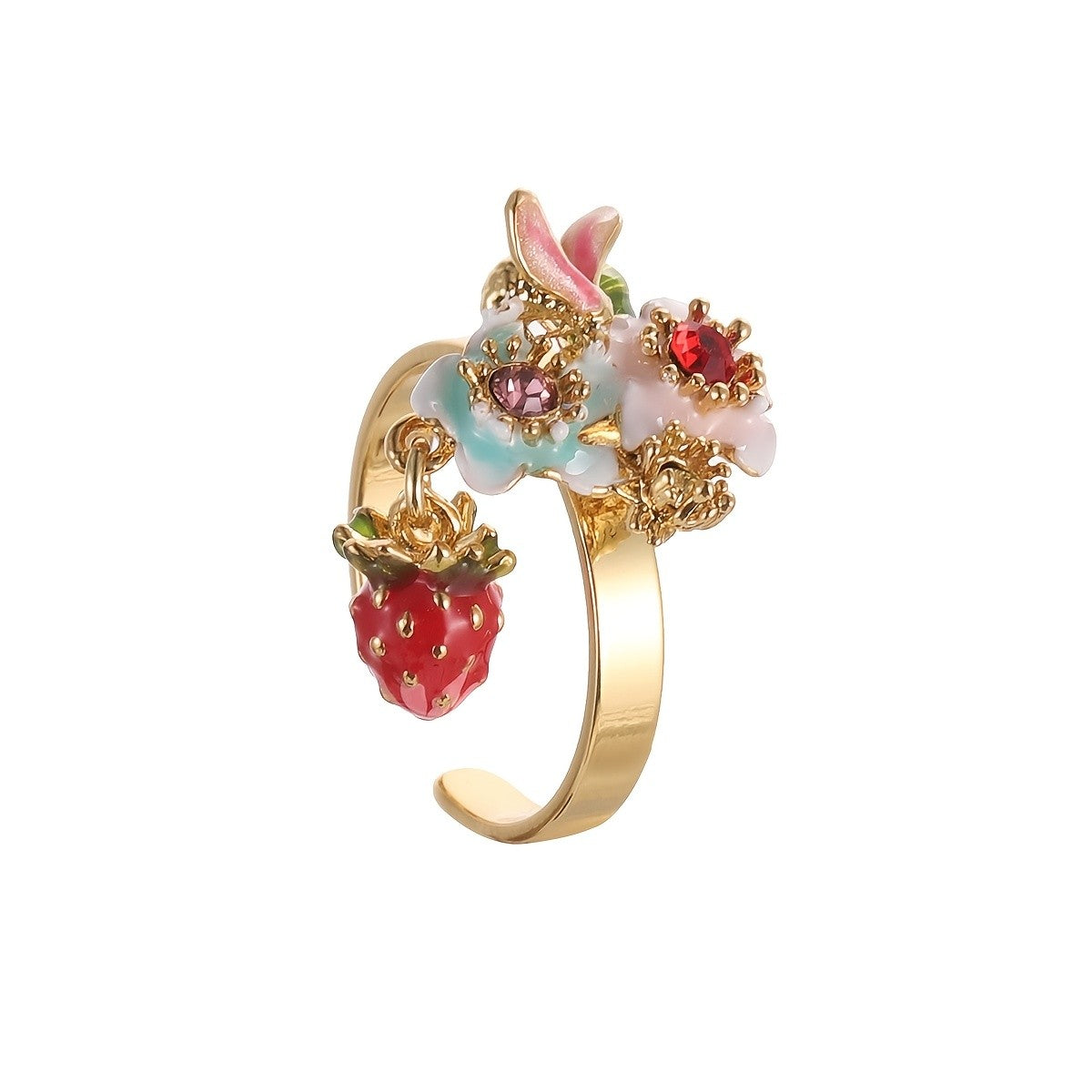 Floral & Strawberry Glass Ring