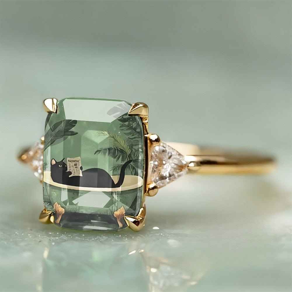 Reading Cat Rectangle Ring