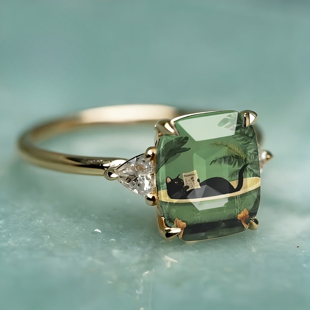 Reading Cat Rectangle Ring