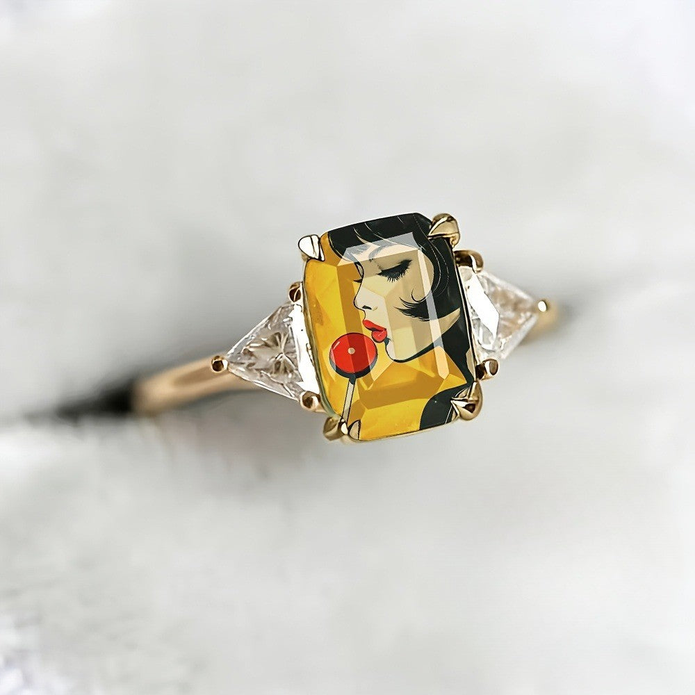 Retro Girl Rectangular Ring