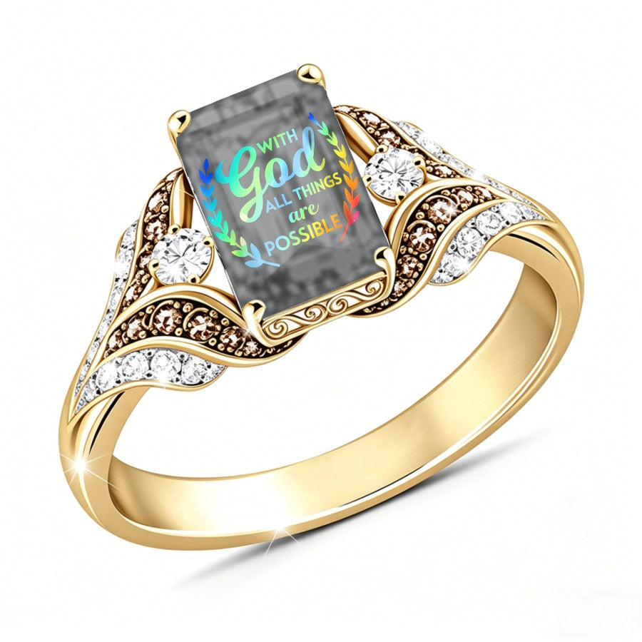 With God Square Statement Ring