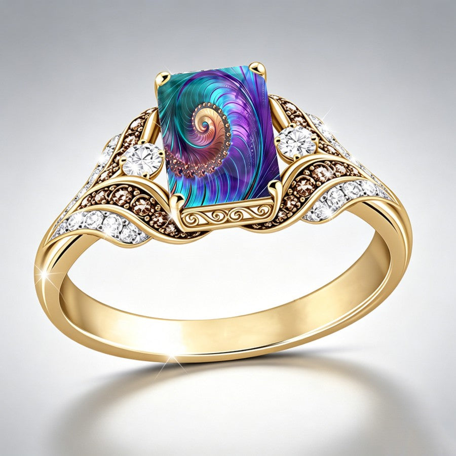 Colorful Spiral Square Ring