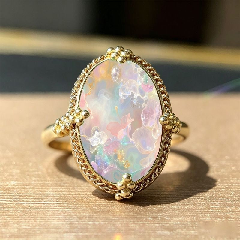 Iridescent Floral Oval Ring
