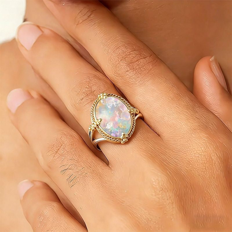 Iridescent Floral Oval Ring