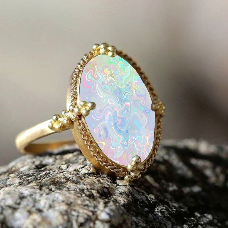 Swirl Glass Oval Ring
