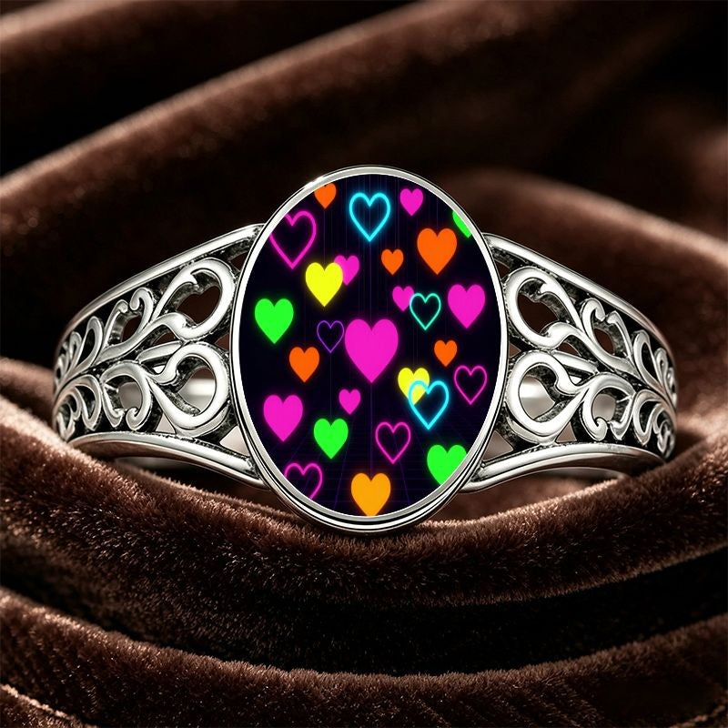 Neon Hearts Oval Filigree Ring