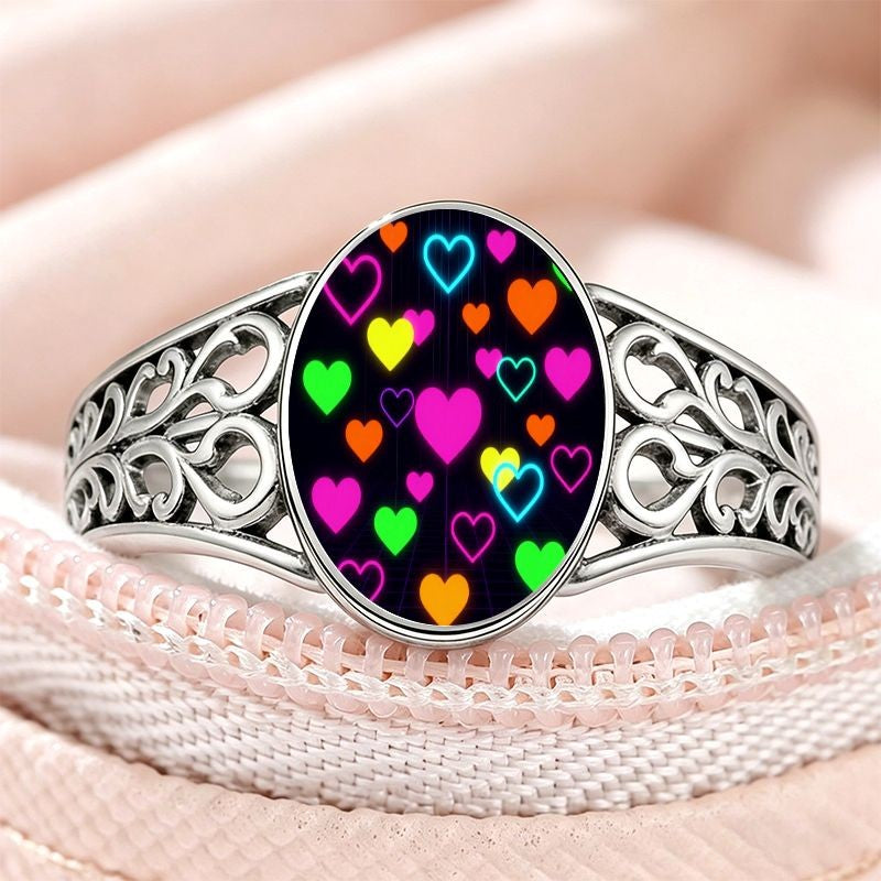 Neon Hearts Oval Filigree Ring
