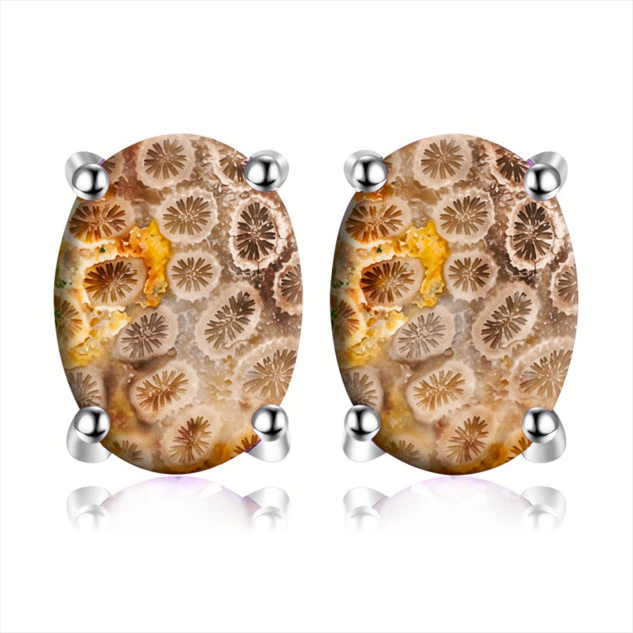 Fossil Coral Oval Earrings