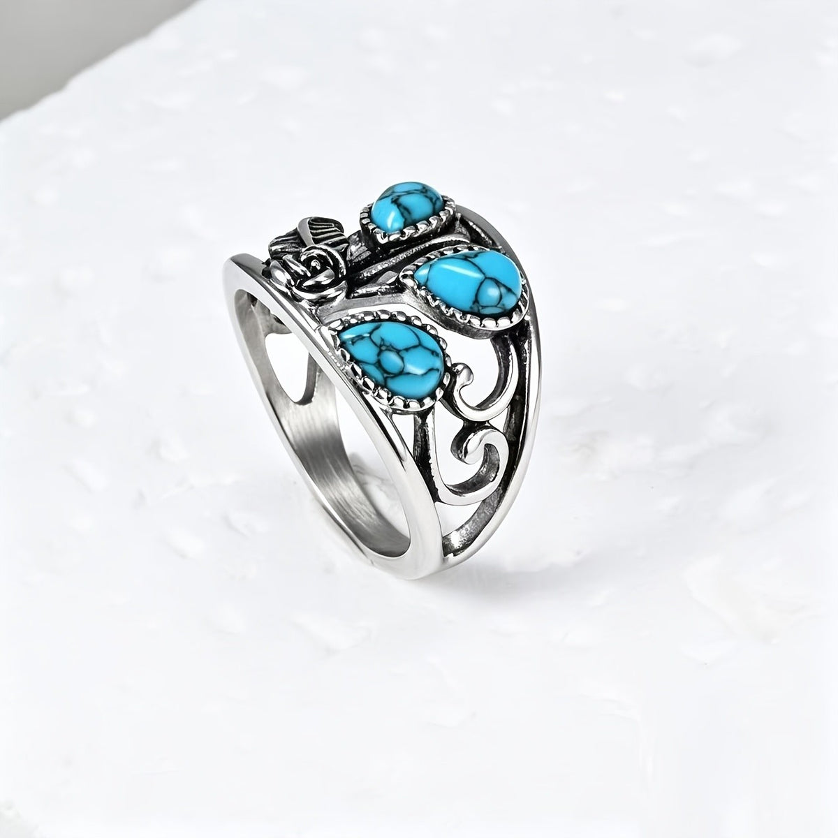 Turquoise Rose Statement Ring