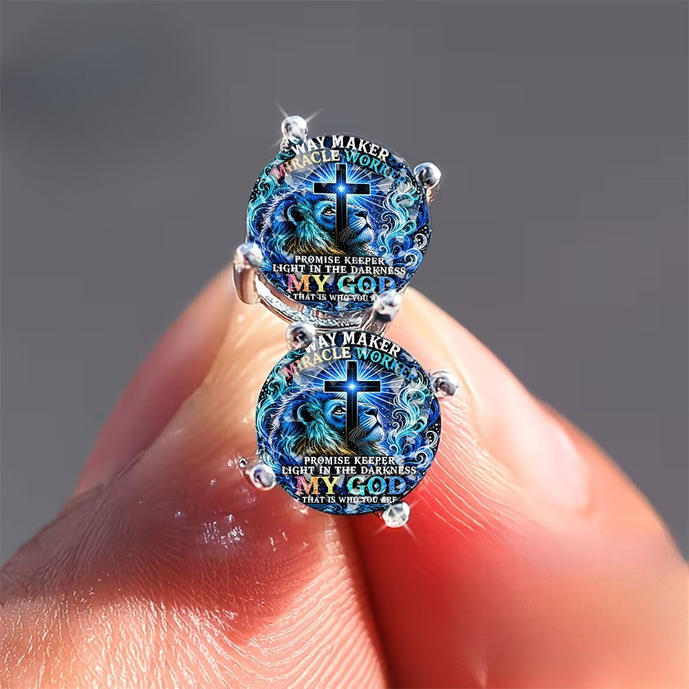 Blue Lion Cross Ray Stud Earrings