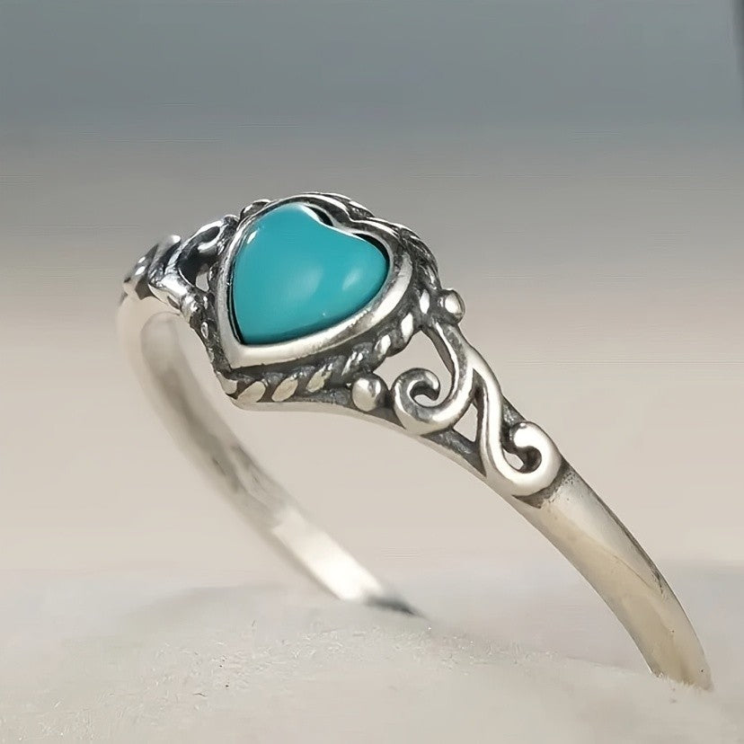 Turquoise Heart Scroll Ring