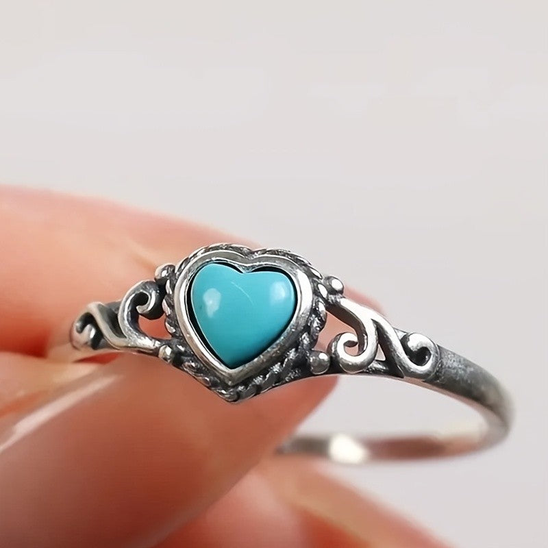 Turquoise Heart Scroll Ring