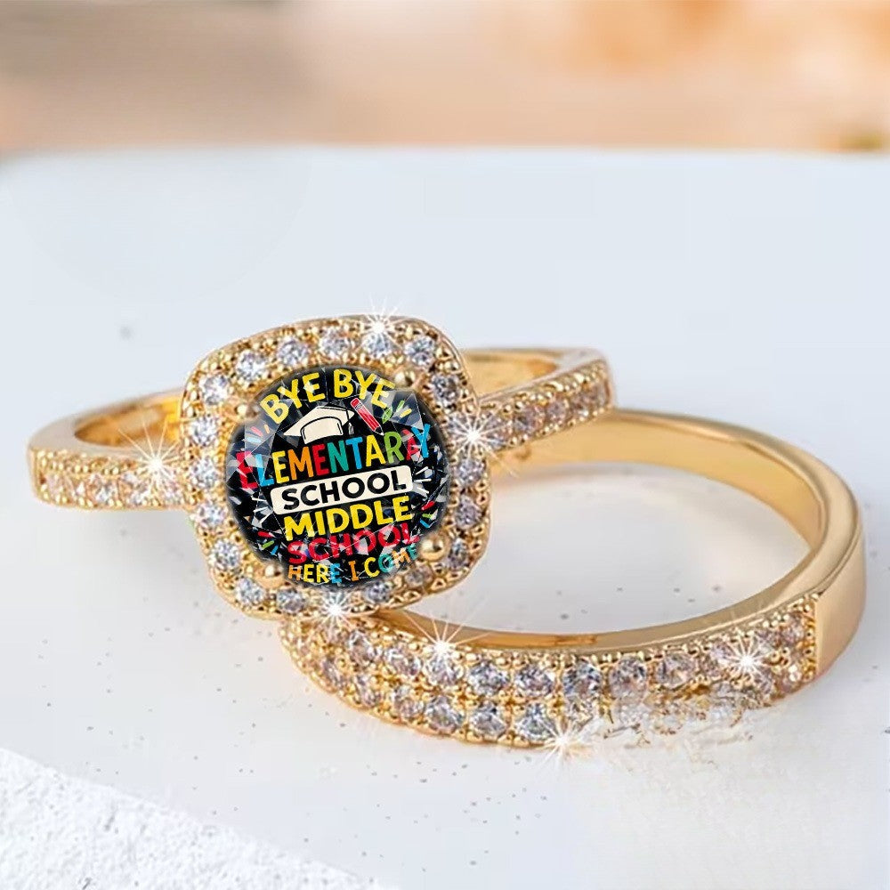 Colorful School Milestone Square Ring Set