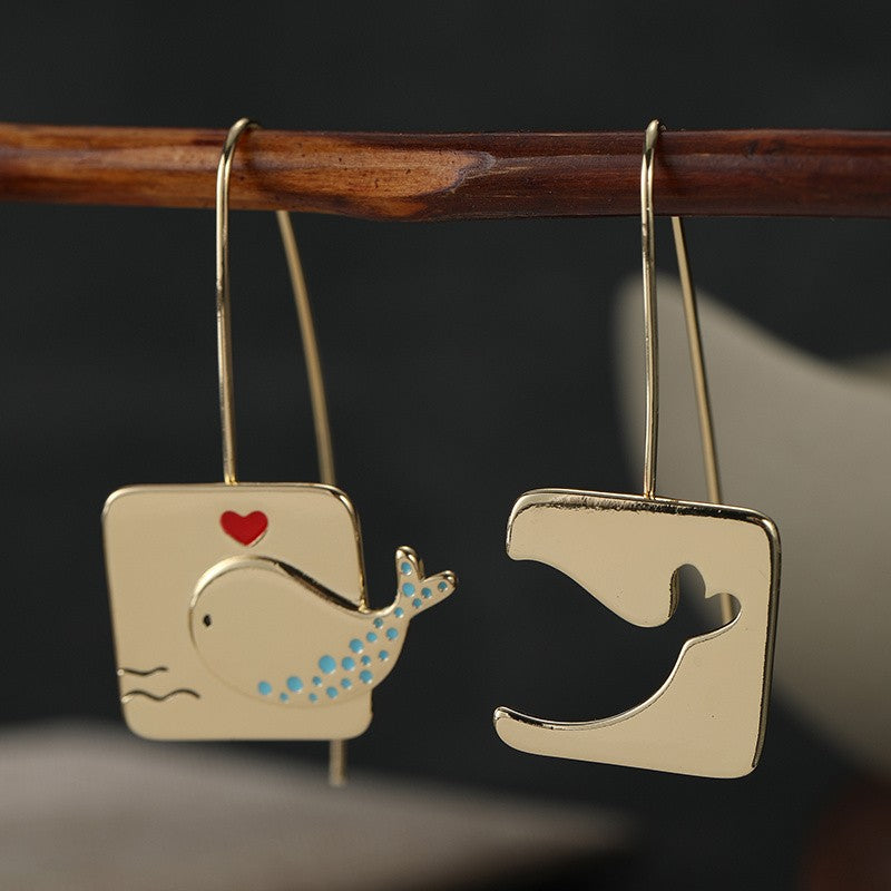 Whale & Heart Square Drop Earrings