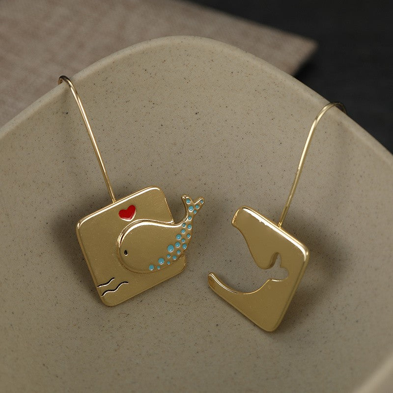 Whale & Heart Square Drop Earrings