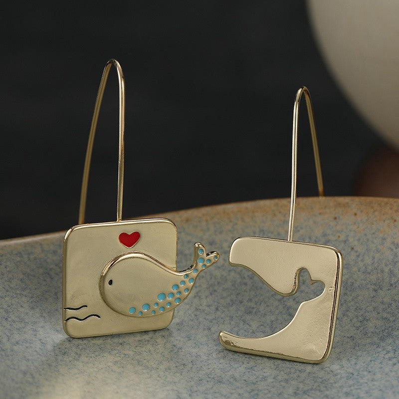 Whale & Heart Square Drop Earrings