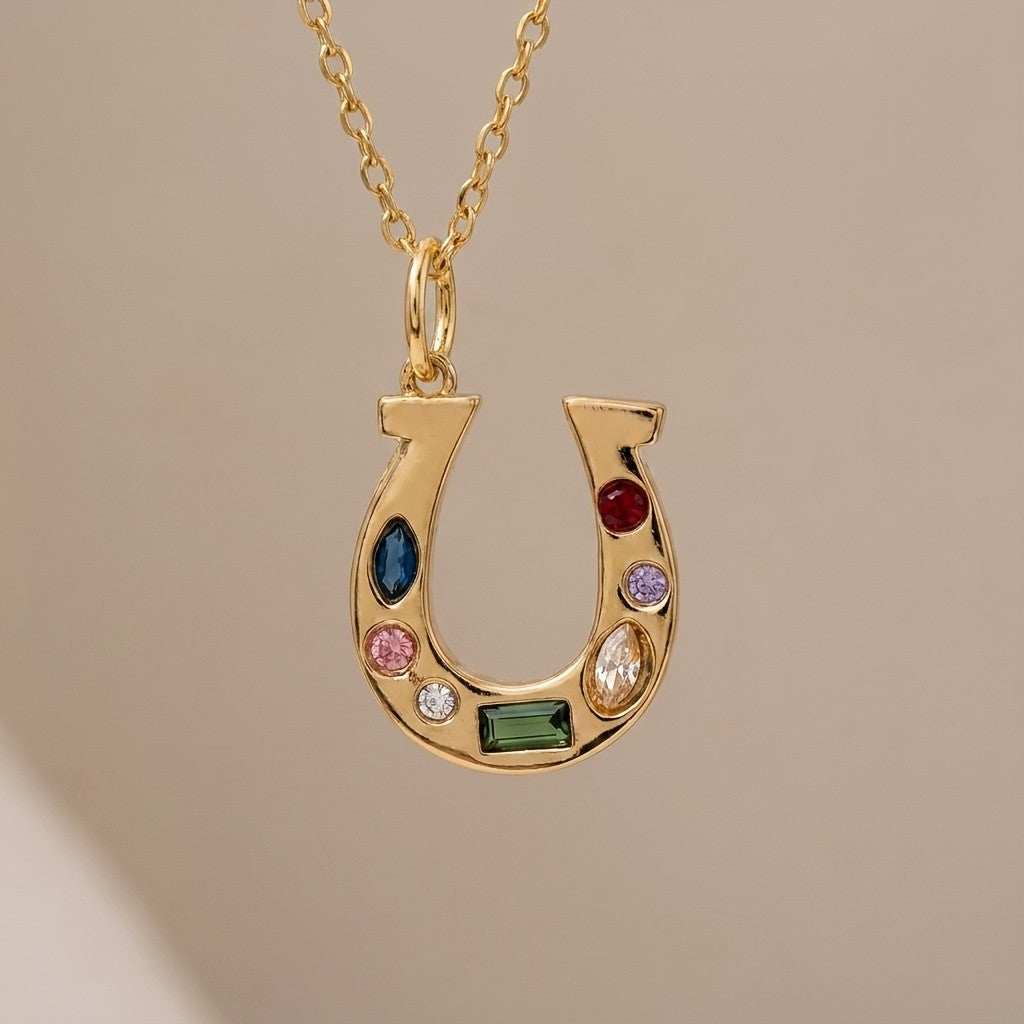 Multicolor Gemstone Horseshoe Pendant