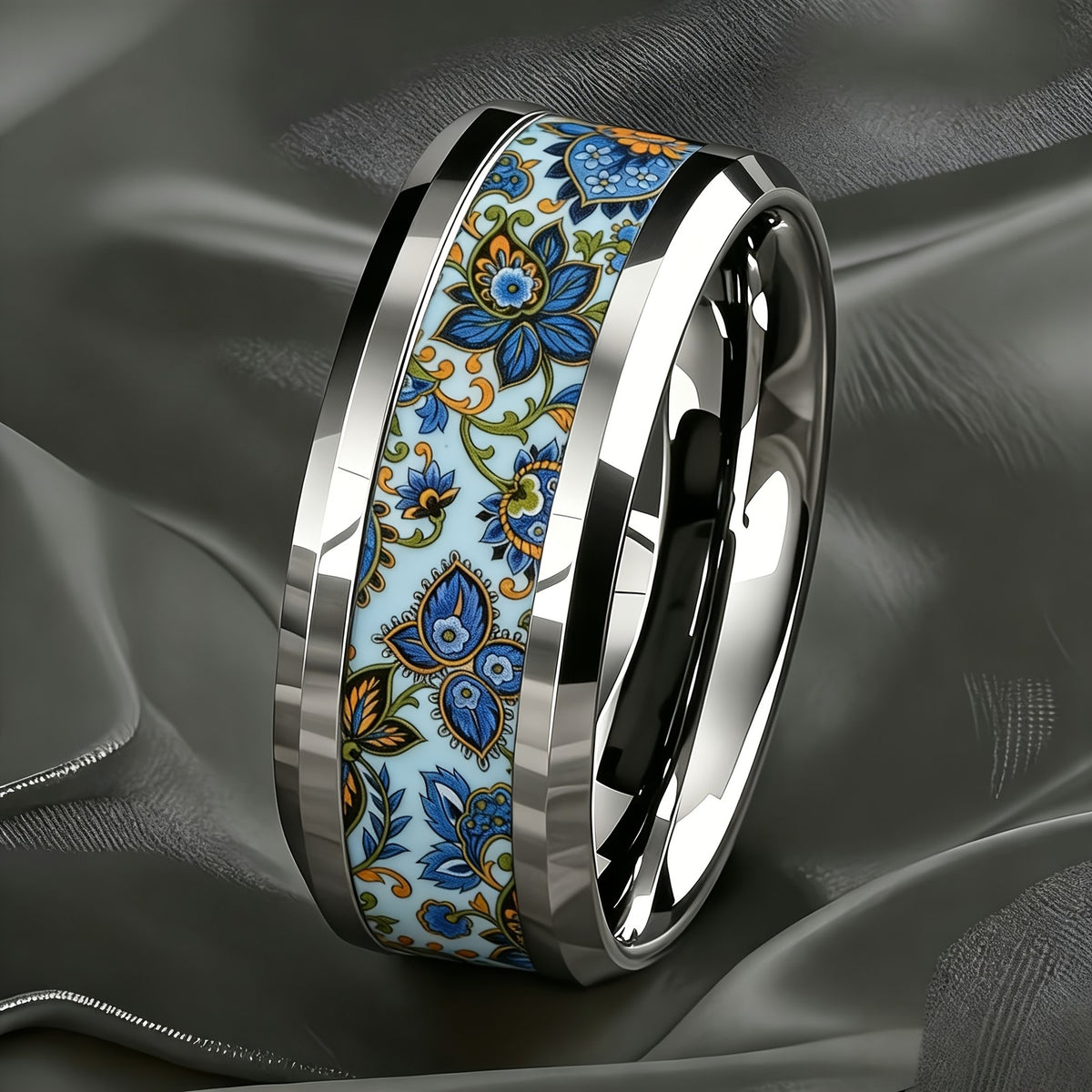 Blue Floral Inlay Ring